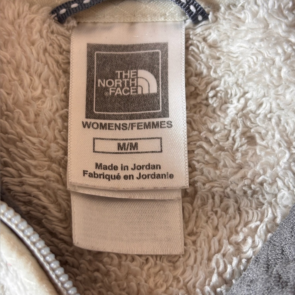 The North Face 1/4 Zip Fleece Pullover Pouch Pocket Pop Collar Top Cream Size M - Picture 9 of 13